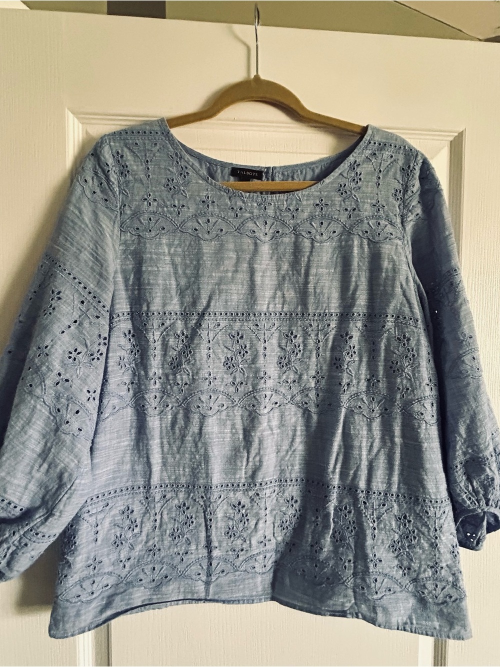 Talbots Light Blue Eyelet Cotton Top